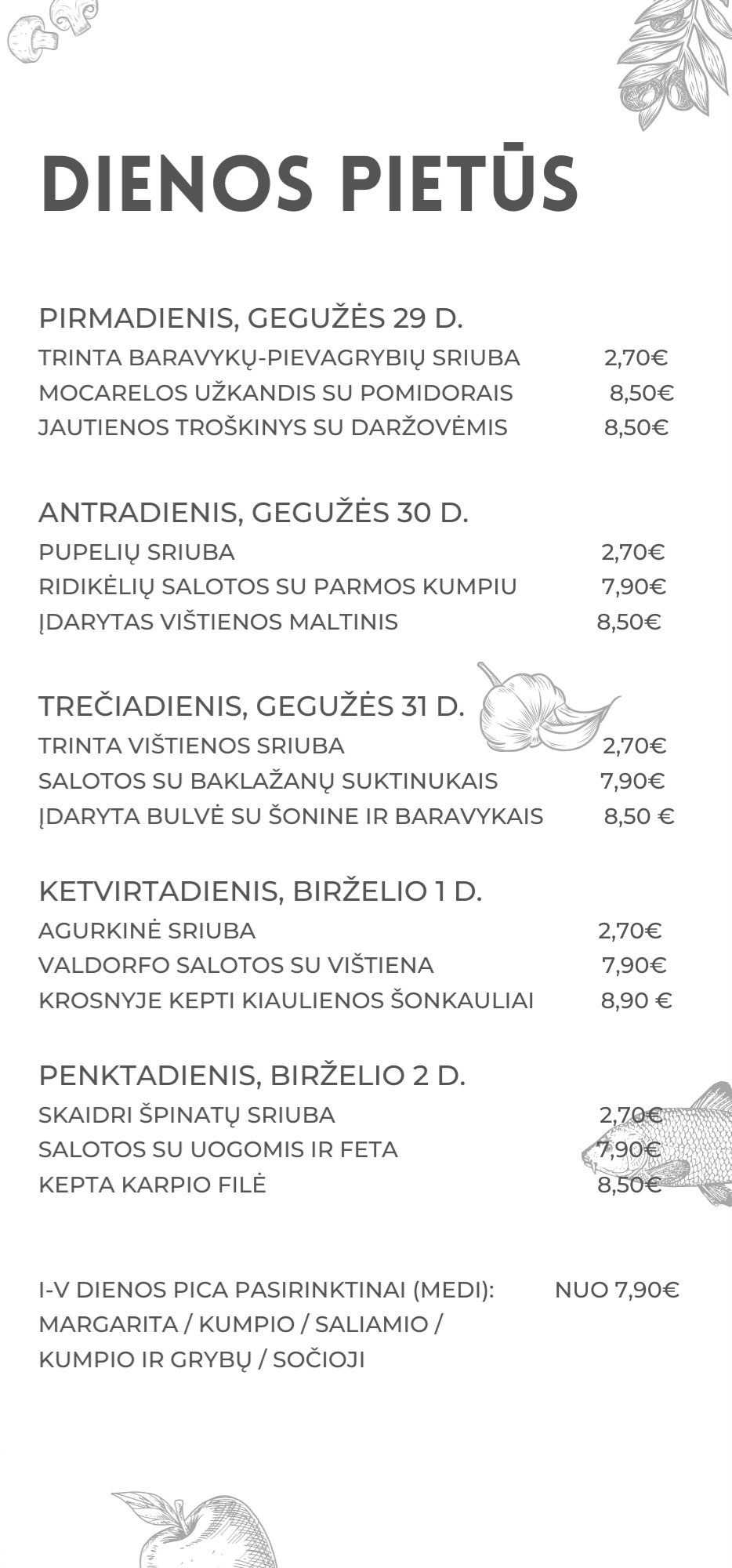 White Minimalist Restaurant Menu 05.29-06.02 svetaine
