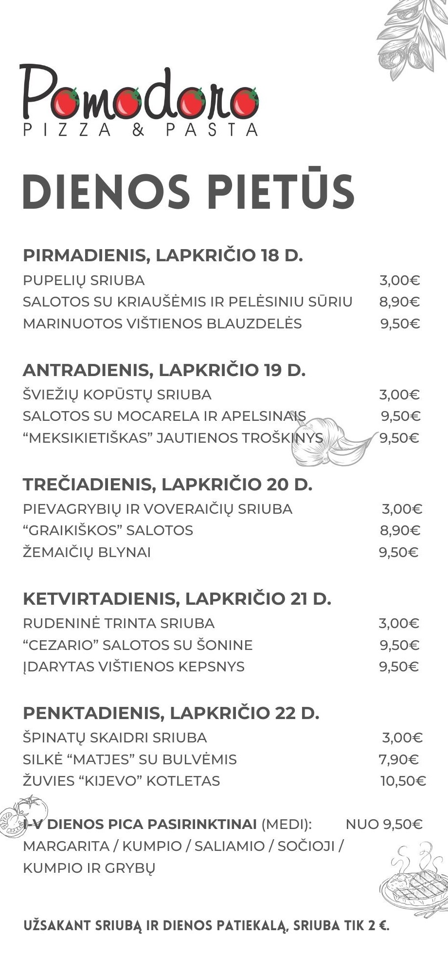 White Minimalist Restaurant Menu 11.18-11.22 svetainė